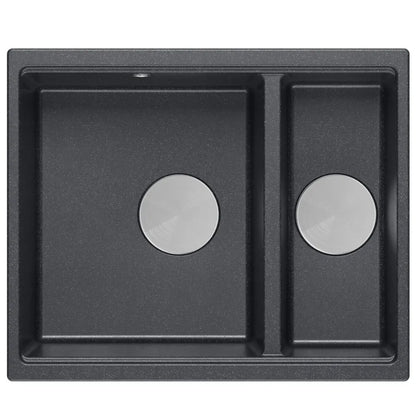Granitspülbecken Logan 150 Black Metallic Stöpsel Gebürsteter Nickel 5