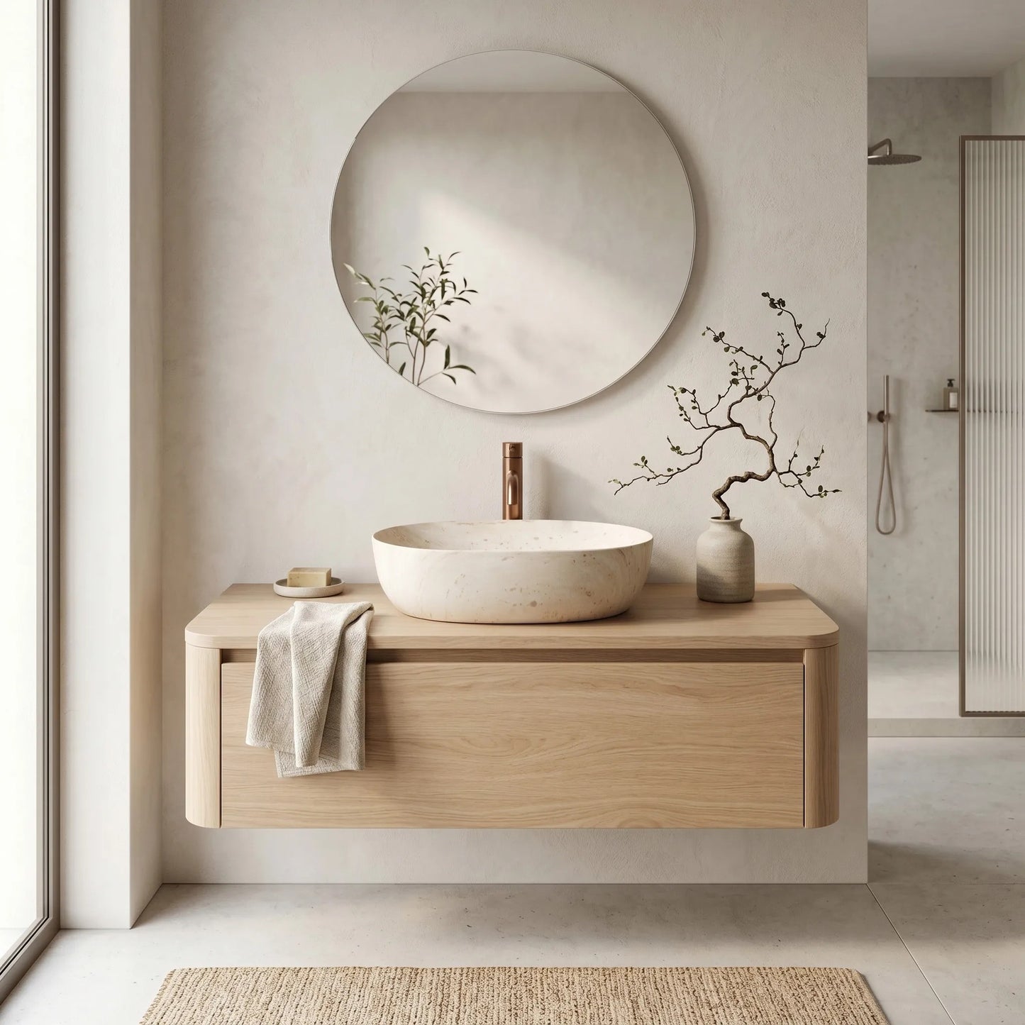 Aufsatzwaschbecken Rea Amelia Travertine Classic 48  5