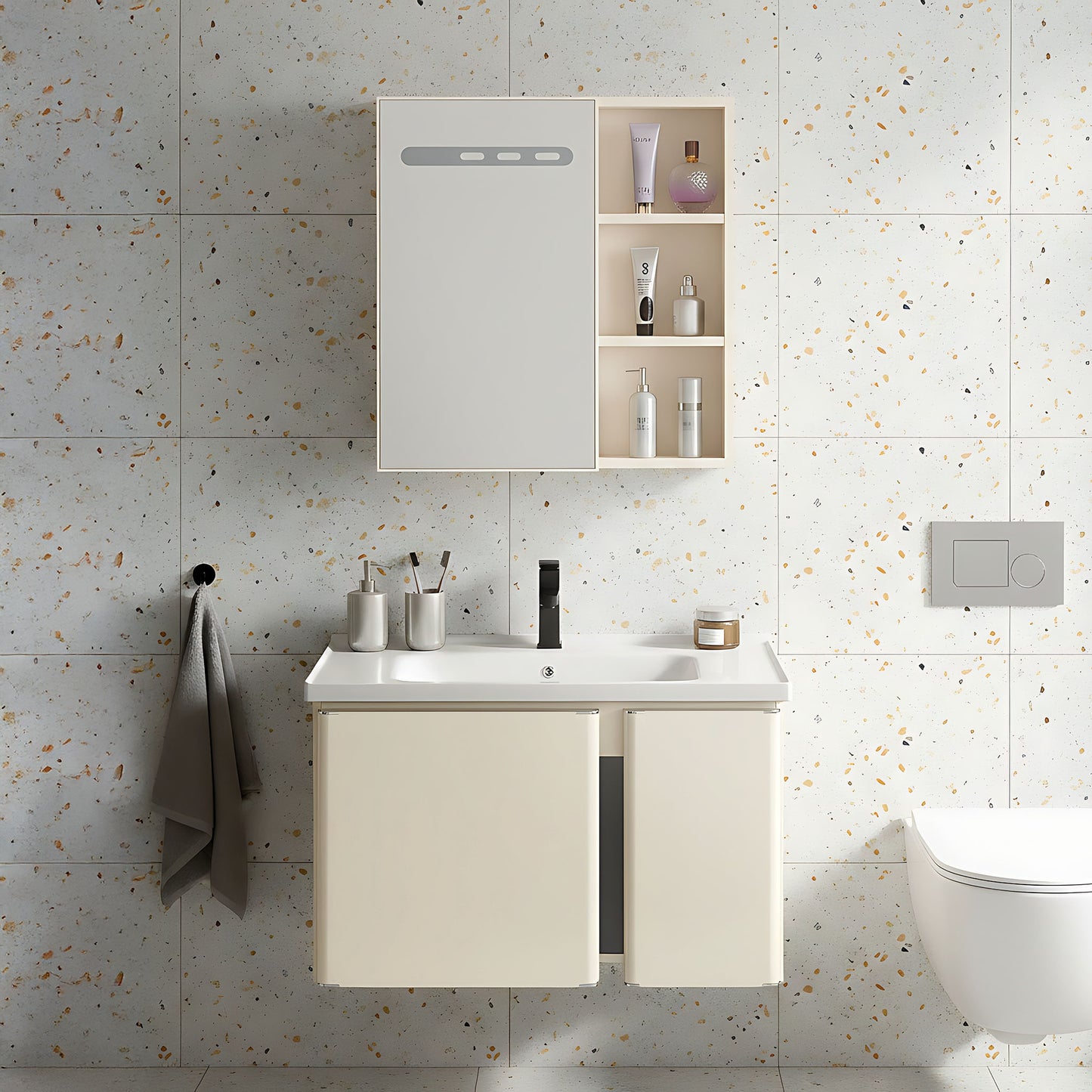 Badezimmermöbel-Set mit Waschbecken Tula 60cm Beige  1