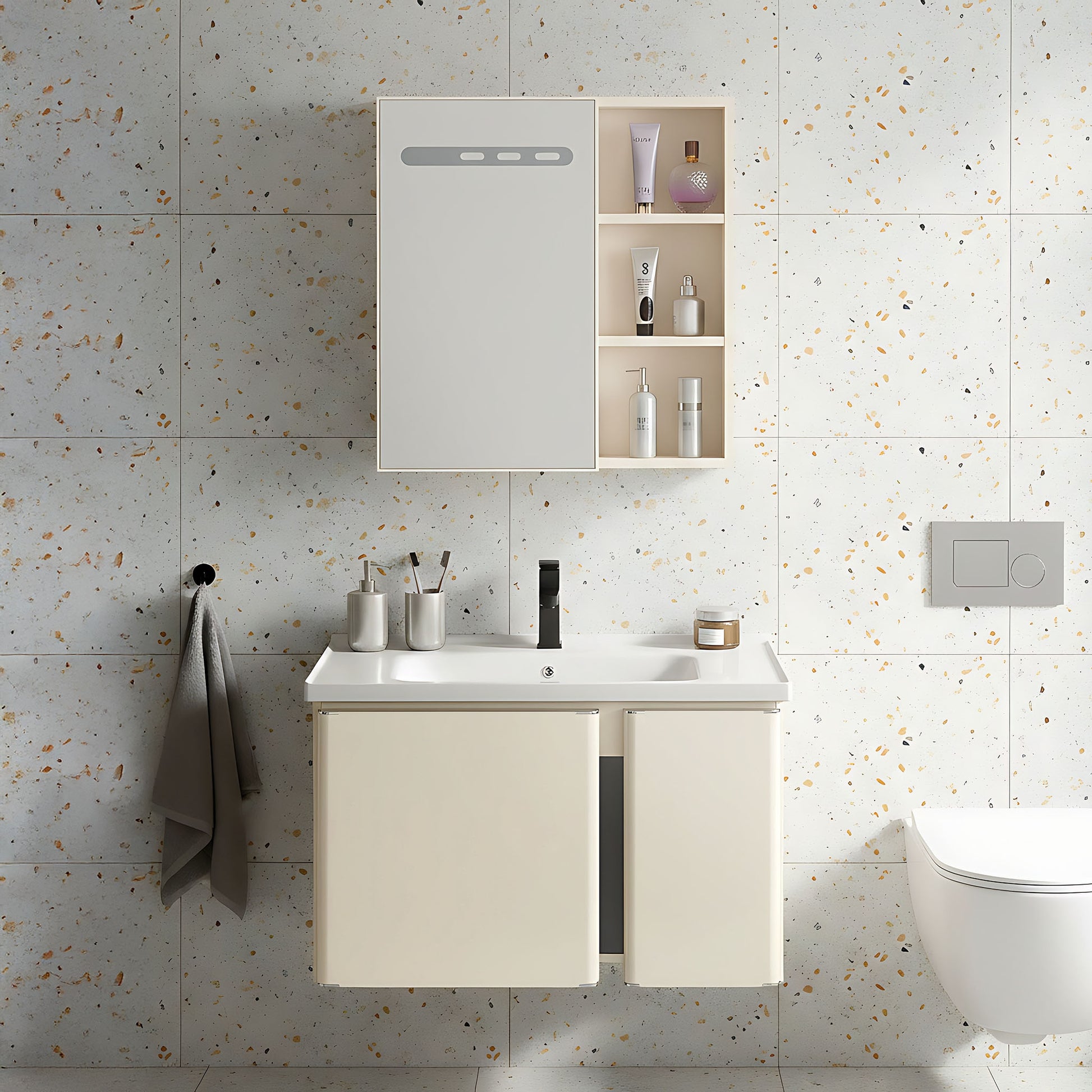 Badezimmermöbel-Set mit Waschbecken Tula 60cm Beige  1