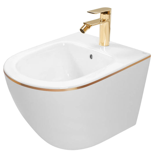 Wandhängendes Bidet Rea Carlo Mini White Gold Edge  1