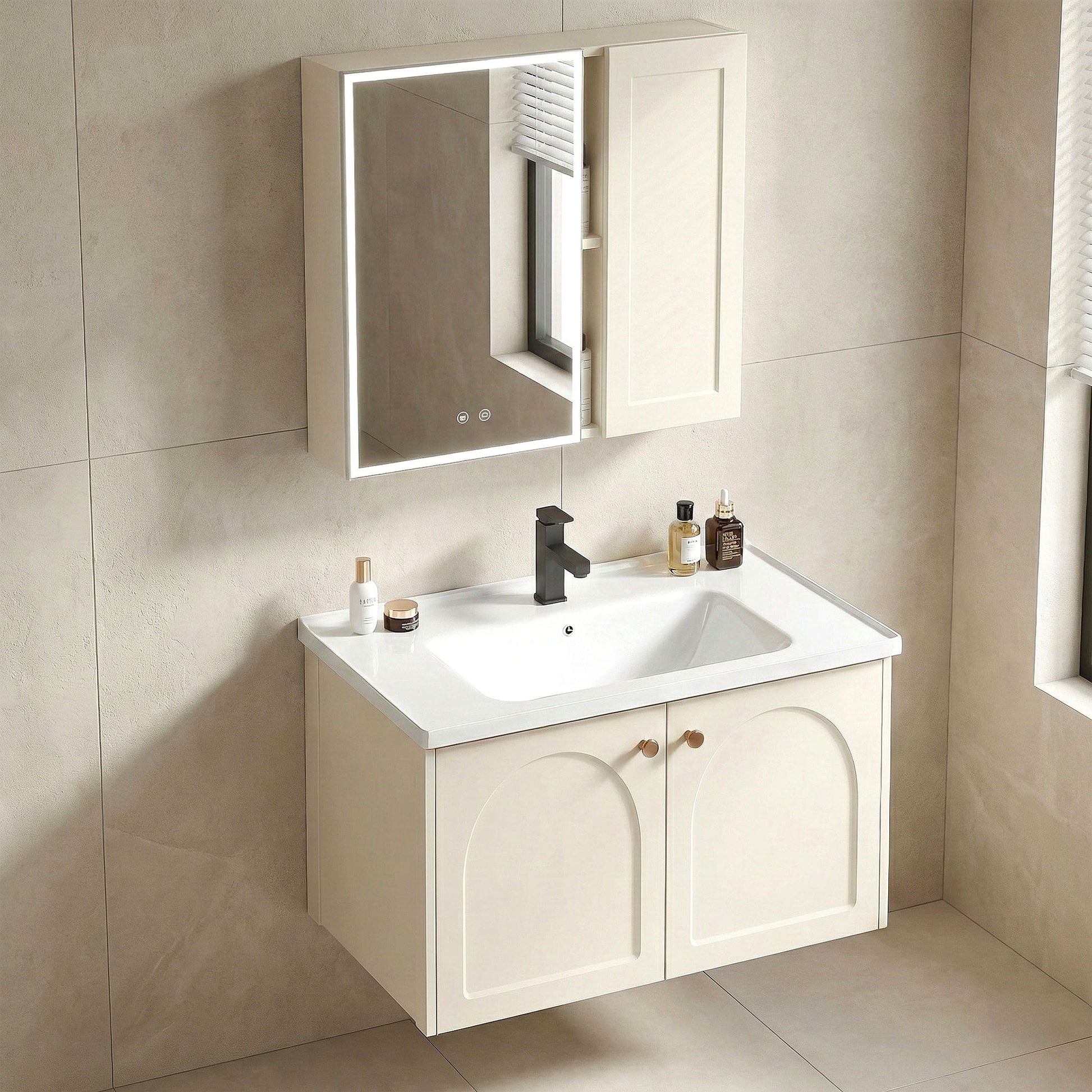 Badezimmermöbel-Set mit Waschbecken Denver 60cm Creme  5