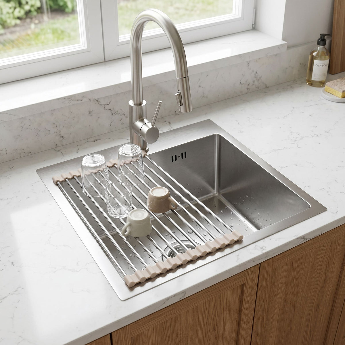 Stahlspüle Mit 3-teiligem Zubehörset REA Leo 50 Brush Nickel Graue Accessoires 8