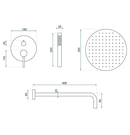 Unterputz-Duschset Rea Argon Nickel Brush + BOX 13