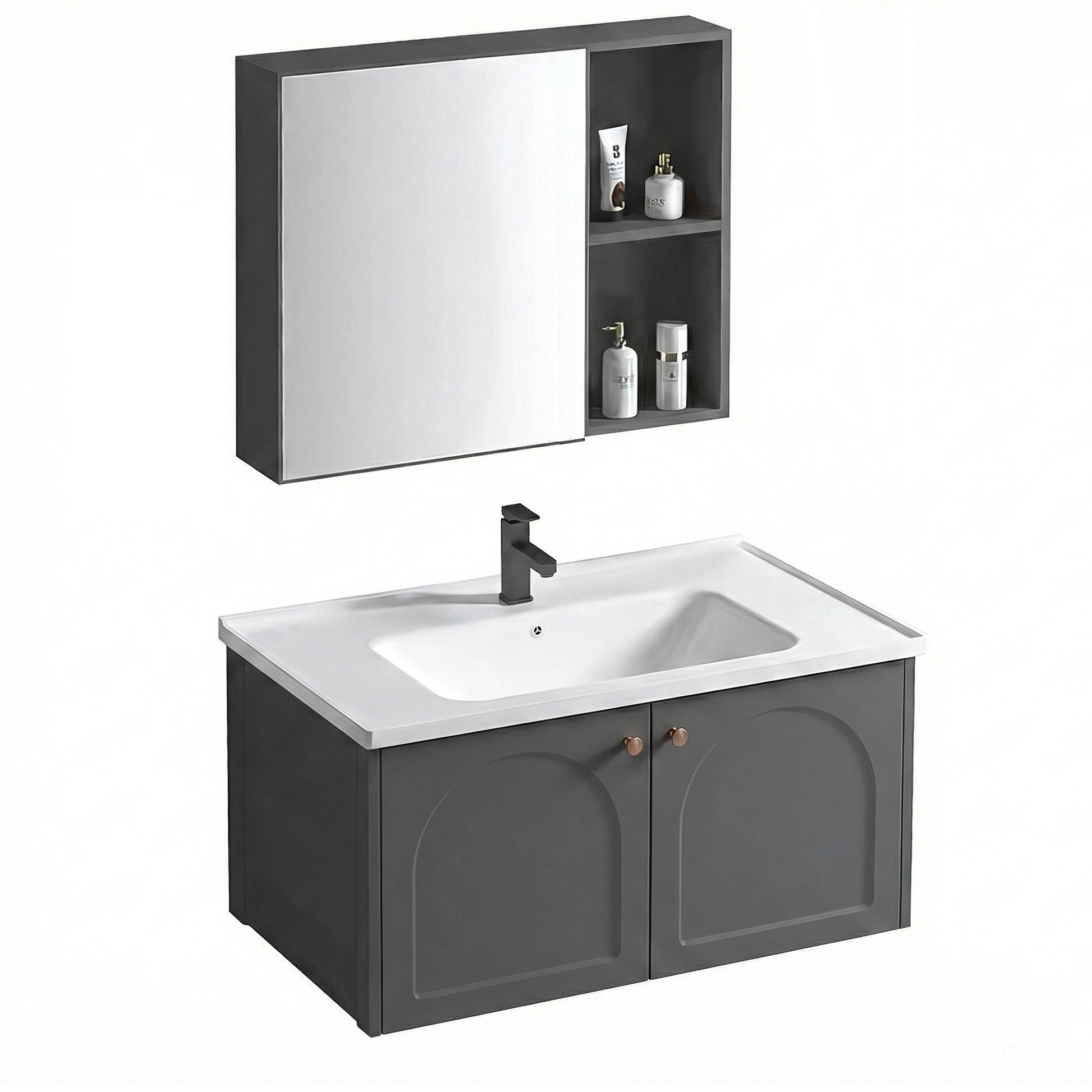 Badezimmermöbel-Set mit Waschbecken Denver 80cm Grey  2
