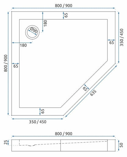 Duschkabine DIAMOND GOLD 90x90 mit Duschwanne Diamond 10