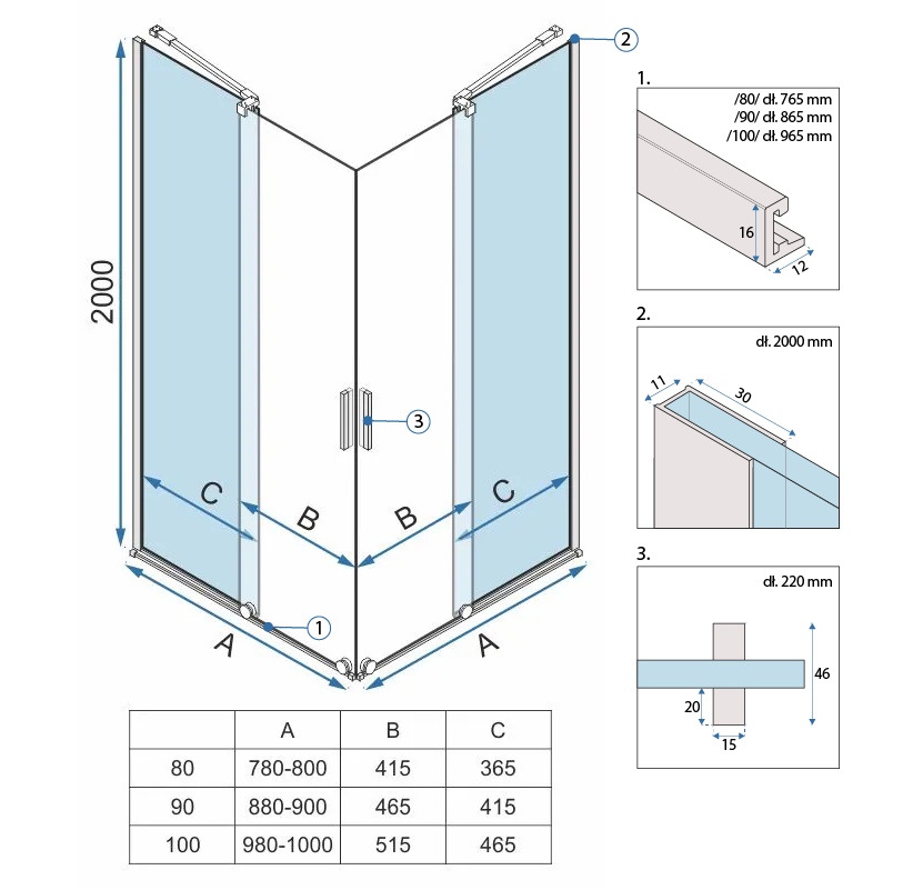 Duschkabine Rea Montana Double Gold Brush 80x80  7