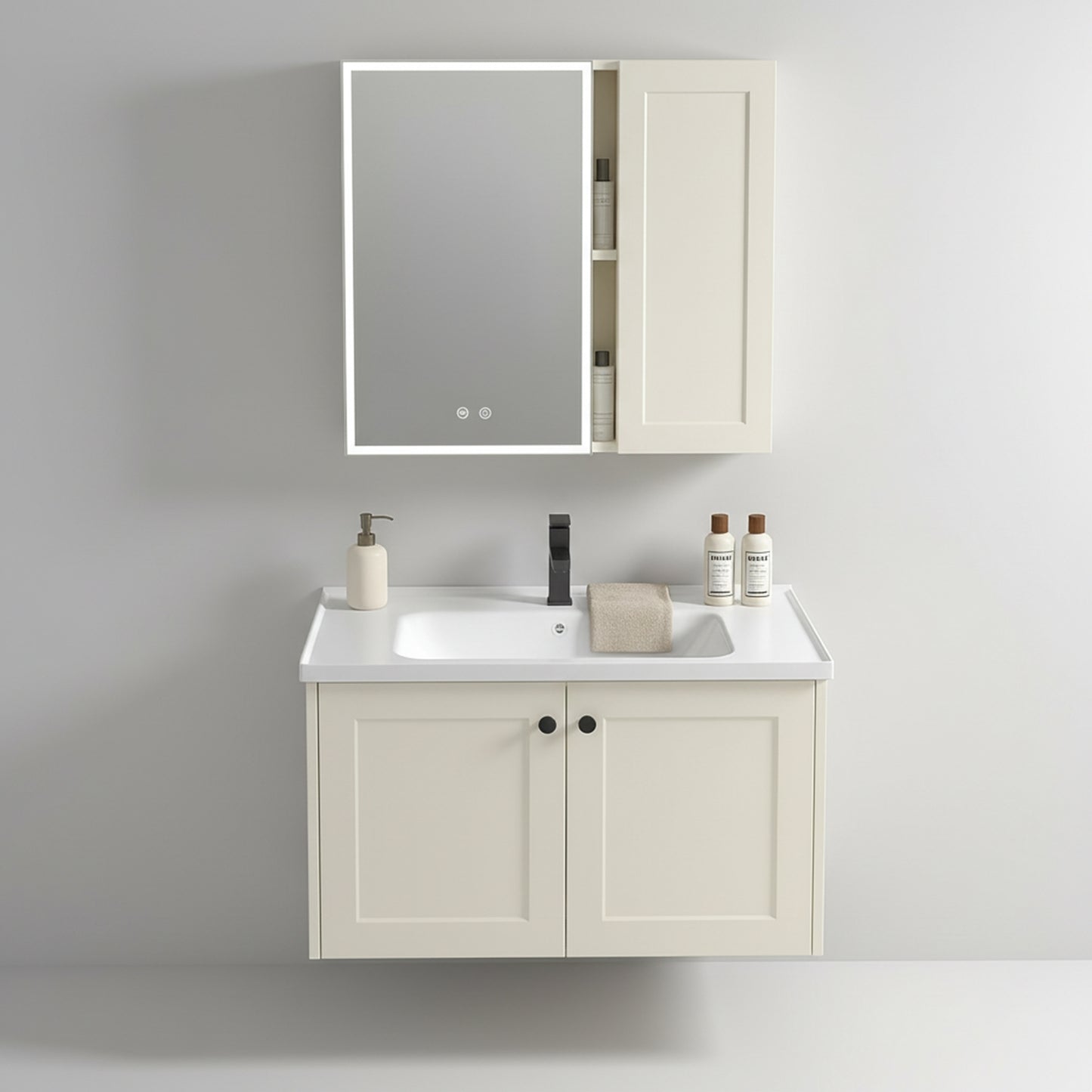 Badezimmermöbel-Set mit Waschbecken Monti 60cm Creme  1