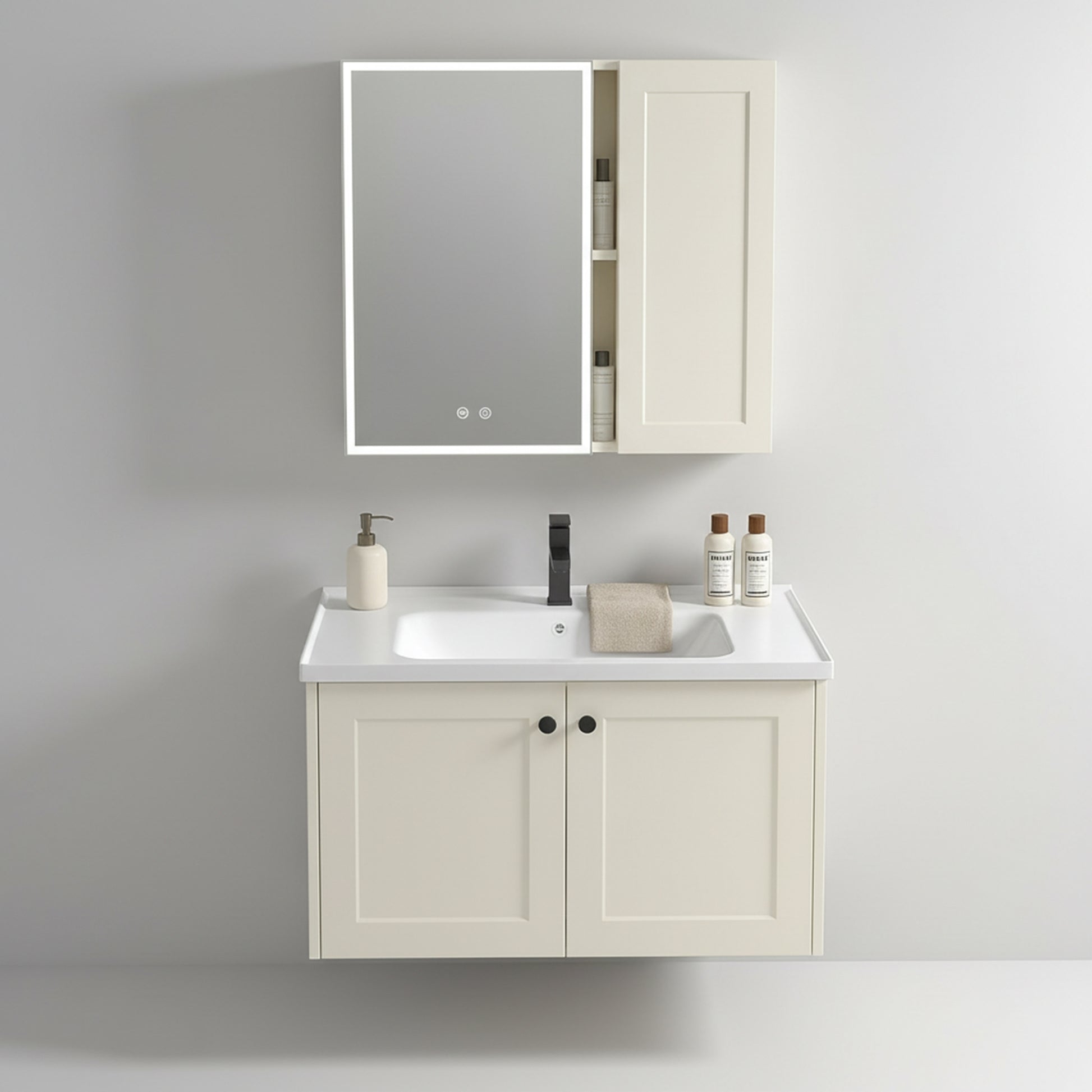 Badezimmermöbel-Set mit Waschbecken Monti 60cm Creme  1