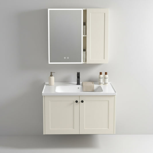 Badezimmermöbel-Set mit Waschbecken Monti 60cm Creme  1