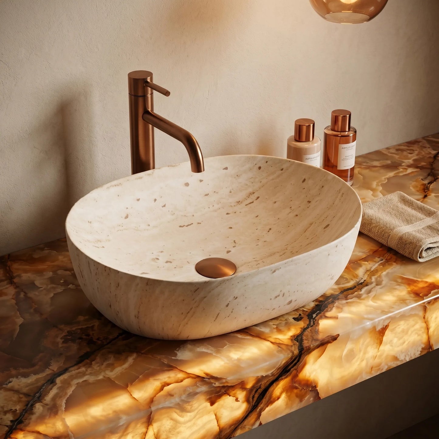 Aufsatzwaschbecken Rea Amelia Travertine Classic 48  6