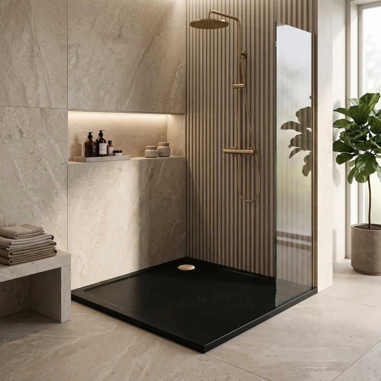 Acryl Duschwanne Rea Savoy black 80x80 Gebürstete Gold Abdeckung 6