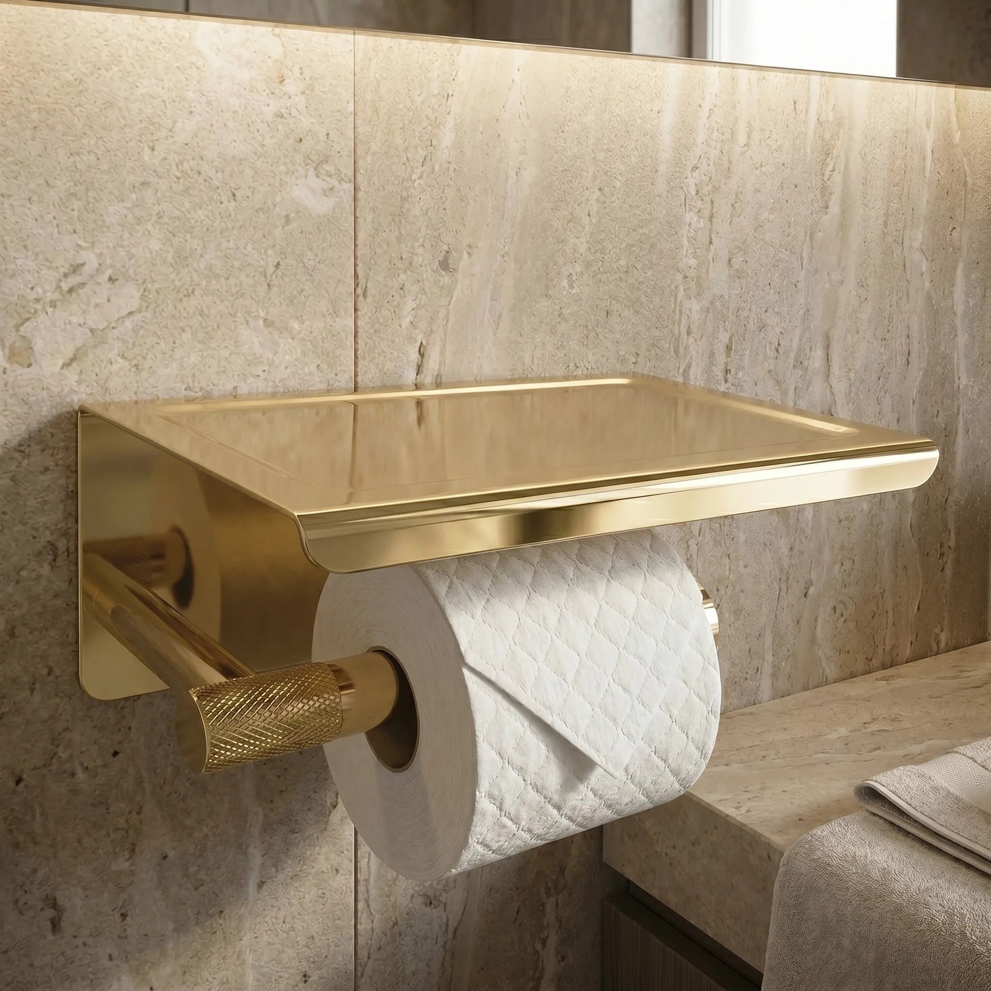 Toilettenpapierhalter mit Ablage 6613 Modern  Gold  6