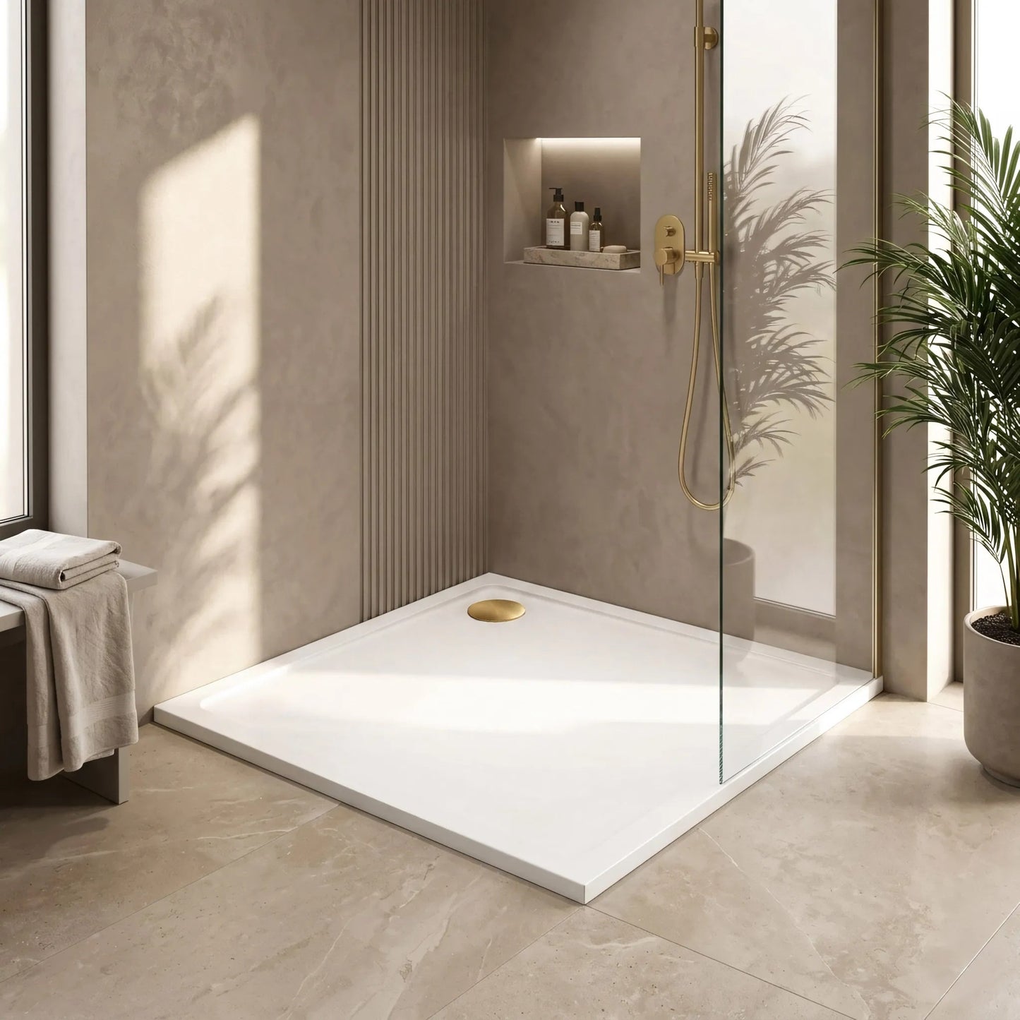Acryl Duschwanne Rea Savoy white 80x80 Gebürstete Gold Abdeckung 6