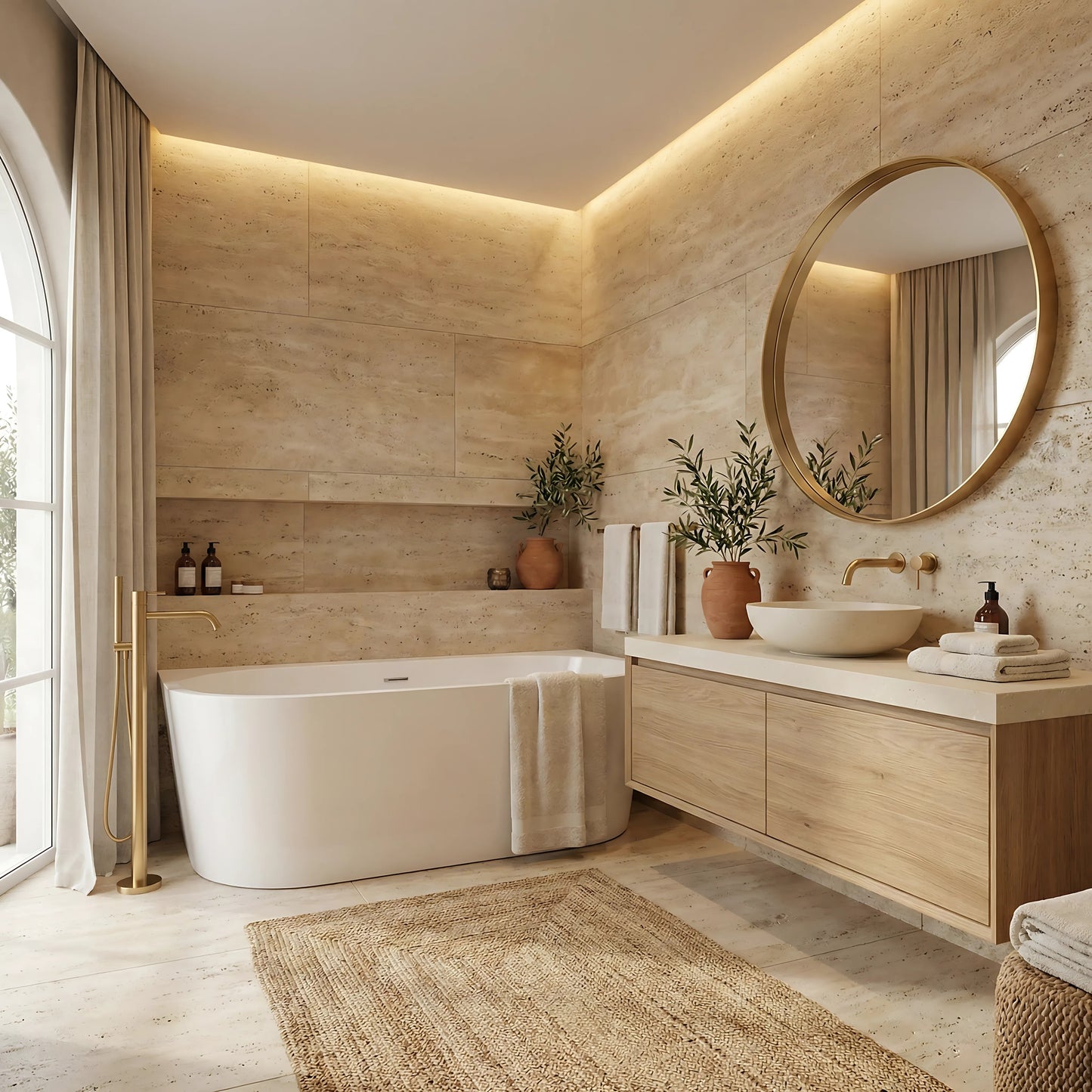 Acryl Wandmontage Badewanne OLIMPIA 150 cm Gebürstete Kupfer Stöpselabdeckung 6
