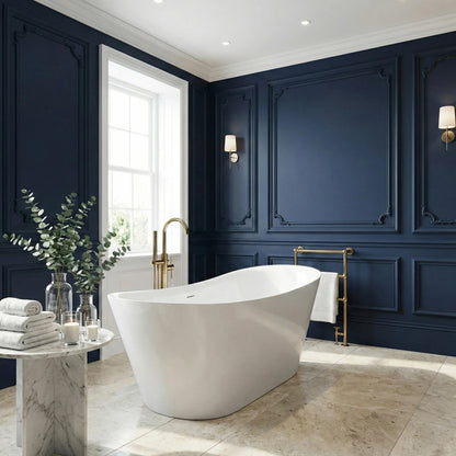 Freistehende Acrylbadewanne Lusso Slim 170 Gebürstete Kupfer Stöpselabdeckung 6