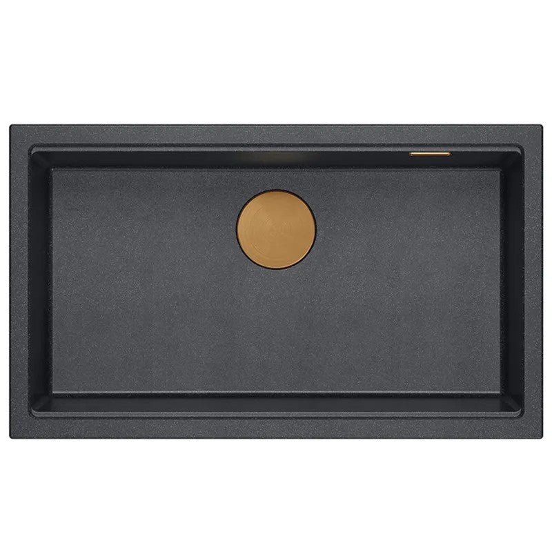 Granitspülbecken Logan 110 Black Metallic Stöpsel Gebürsteter Nickel 6