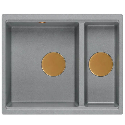 Granitspülbecken Logan 150 Grey Metallic Stöpsel Gold 6