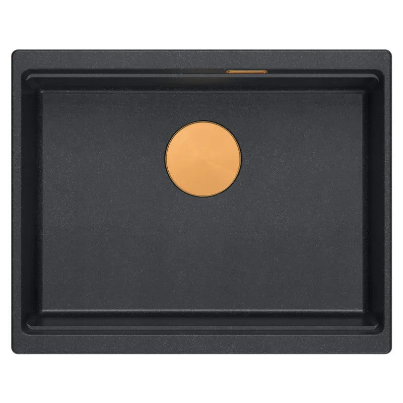 Granitspülbecken Logan 100 Black Metallic Stöpsel Gebürsteter Nickel 6