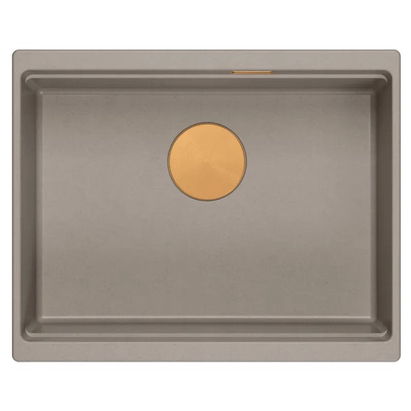 Granitspülbecken Logan 100 Beige Stöpsel Gebürsteter Nickel 6