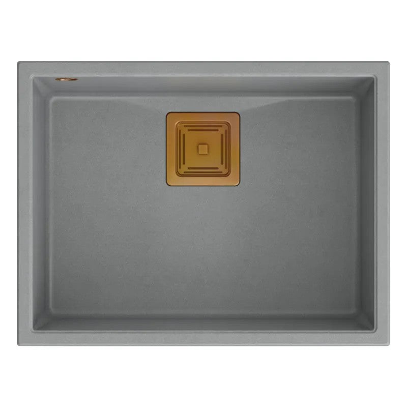 Granitspülbecken DAVID 50 Grey Metallic Stöpsel Gebürsteter Kupfer 6