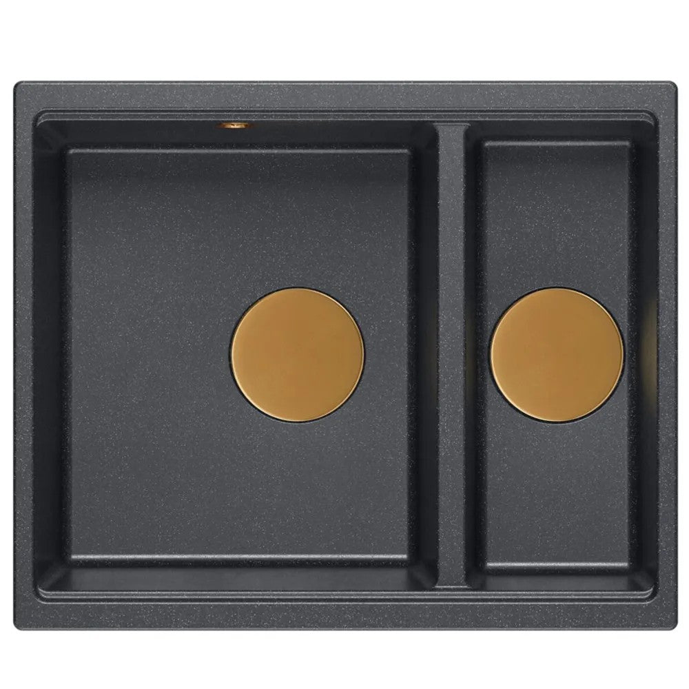 Granitspülbecken Logan 150 Black Metallic Stöpsel Gebürsteter Nickel 6