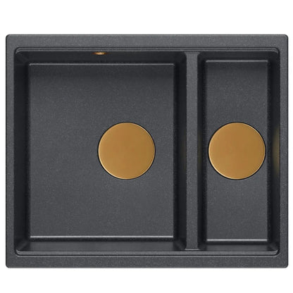 Granitspülbecken Logan 150 Black Metallic Stöpsel Gebürsteter Nickel 6