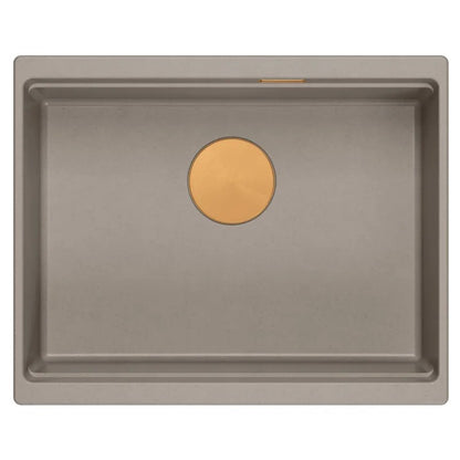 Granitspülbecken Logan 100 Beige Stöpsel Gebürsteter Kupfer 6