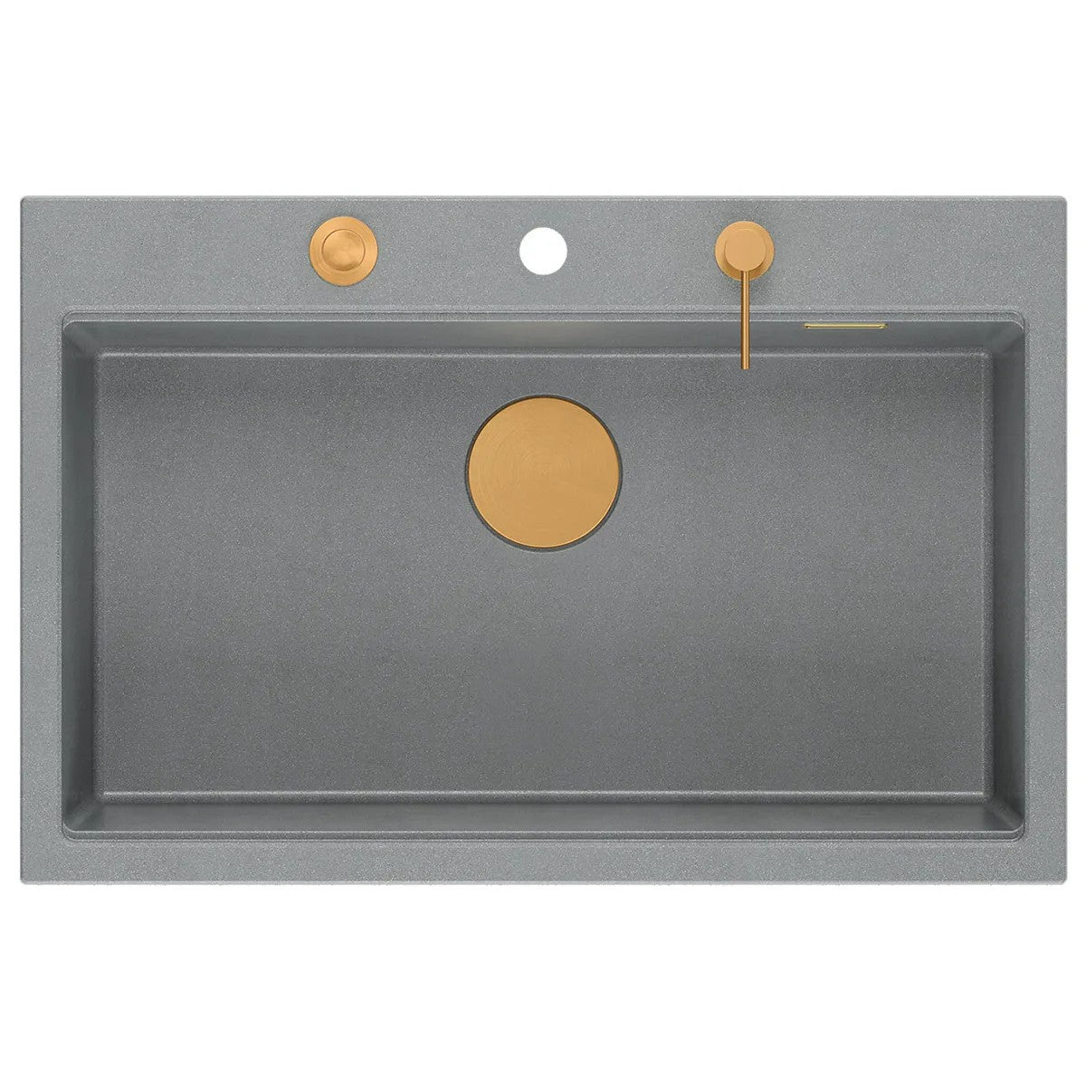 Granitspülbecken MARC 110 WORKSTATION Grey Metallic Stöpsel Gebürsteter Kupfer 6