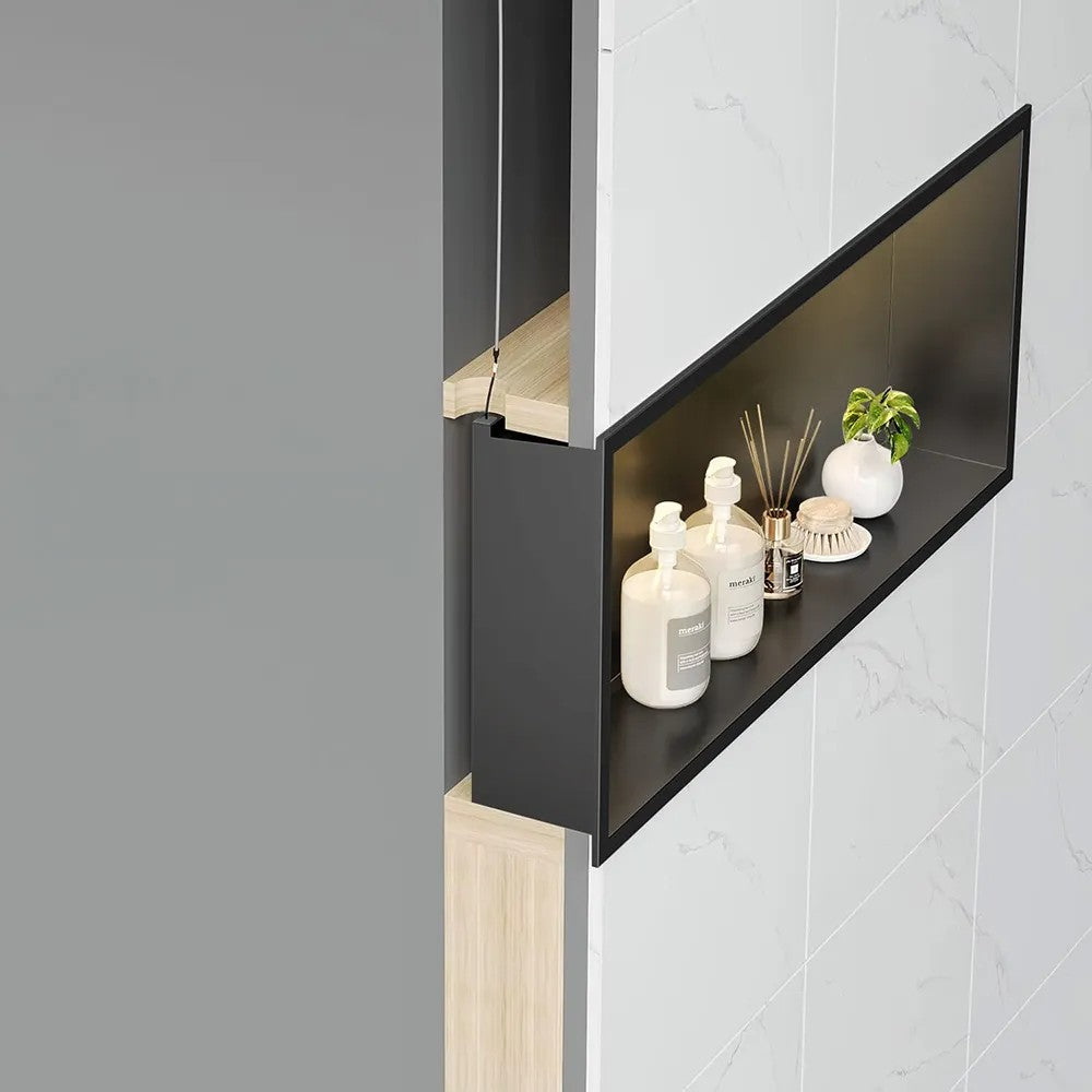 WANDEINBAU-BADEZIMMERREGAL LED 30x60 Black 6