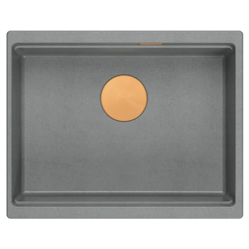 Granitspülbecken Logan 100 Grey Metallic Stöpsel Gold 6