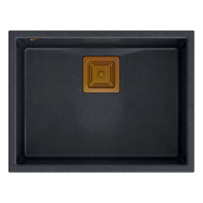 Granitspülbecken DAVID 50 Black Metallic Stöpsel Gebürsteter Nickel 6
