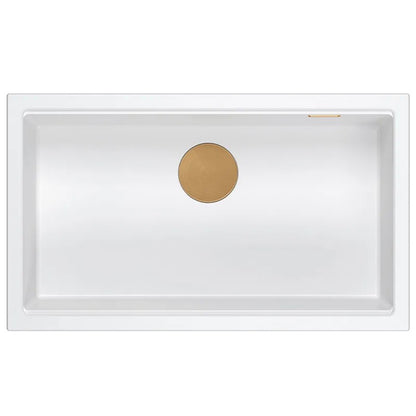 Granitspülbecken Logan 110 White Stöpsel Gebürsteter Nickel 6