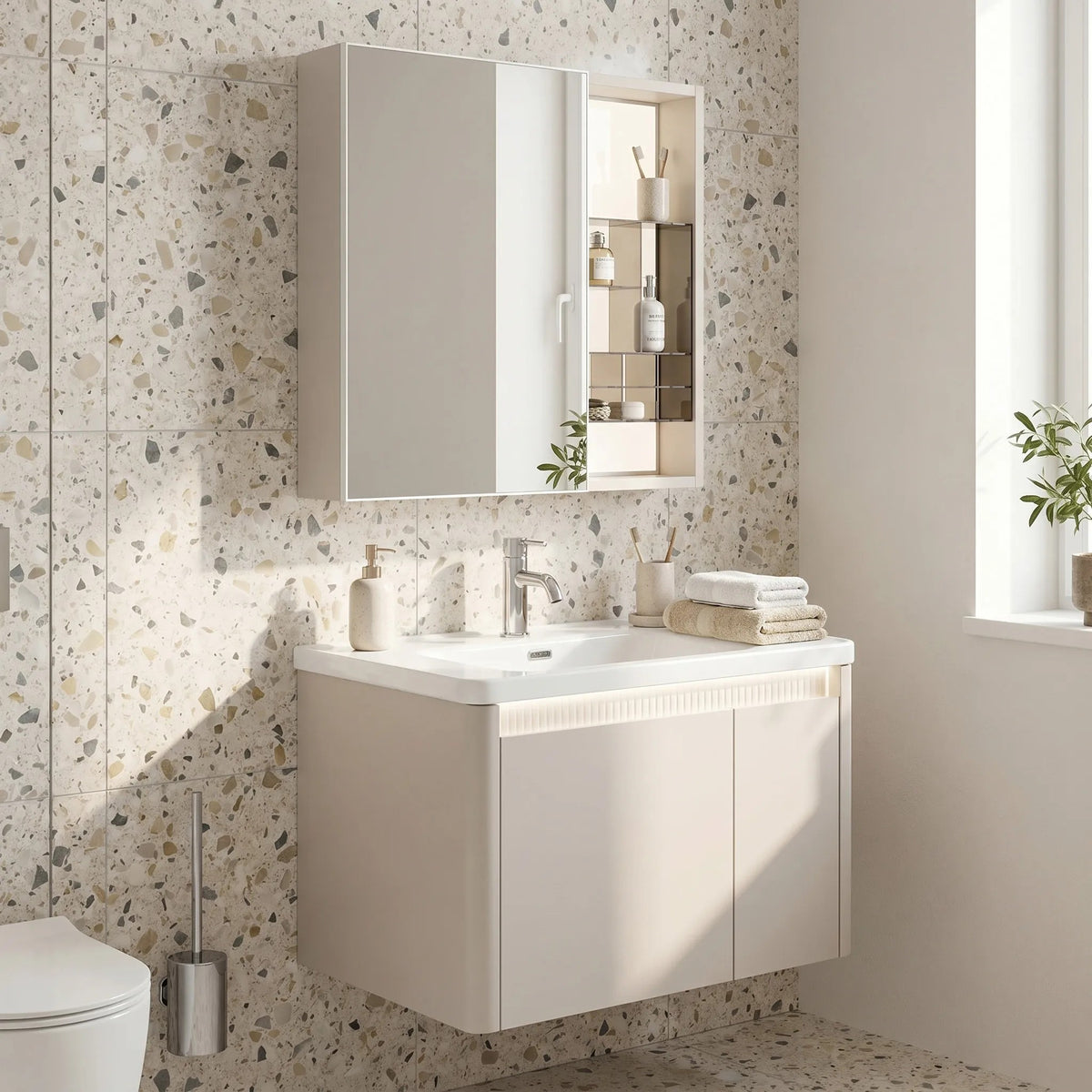 Badezimmermöbel-Set Mit Waschbecken DE07-60 Beige 60CM 6