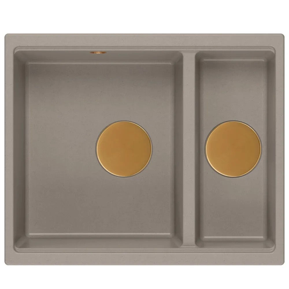 Granitspülbecken Logan 150 Beige Stöpsel Gold 6