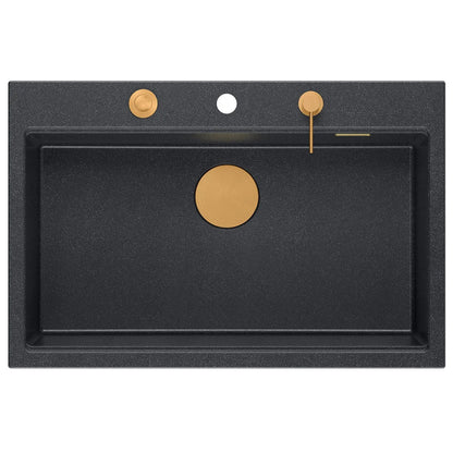 Granitspülbecken MARC 110 WORKSTATION Black Metallic Stöpsel Gebürsteter Nickel 6
