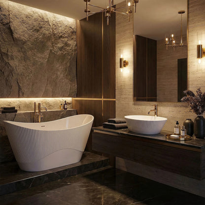 Freistehende Acrylbadewanne ATENA 170 Gebürstete Gold Stöpselabdeckung 6