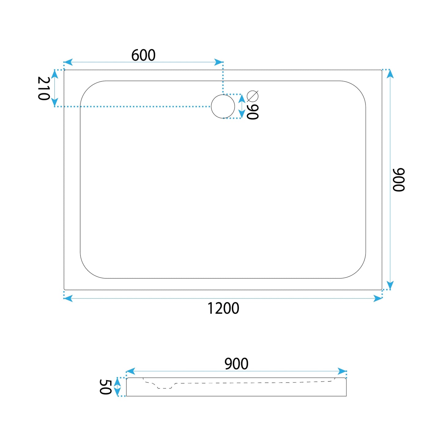 Acryl Duschwanne Rea Belmond White 90x120  5