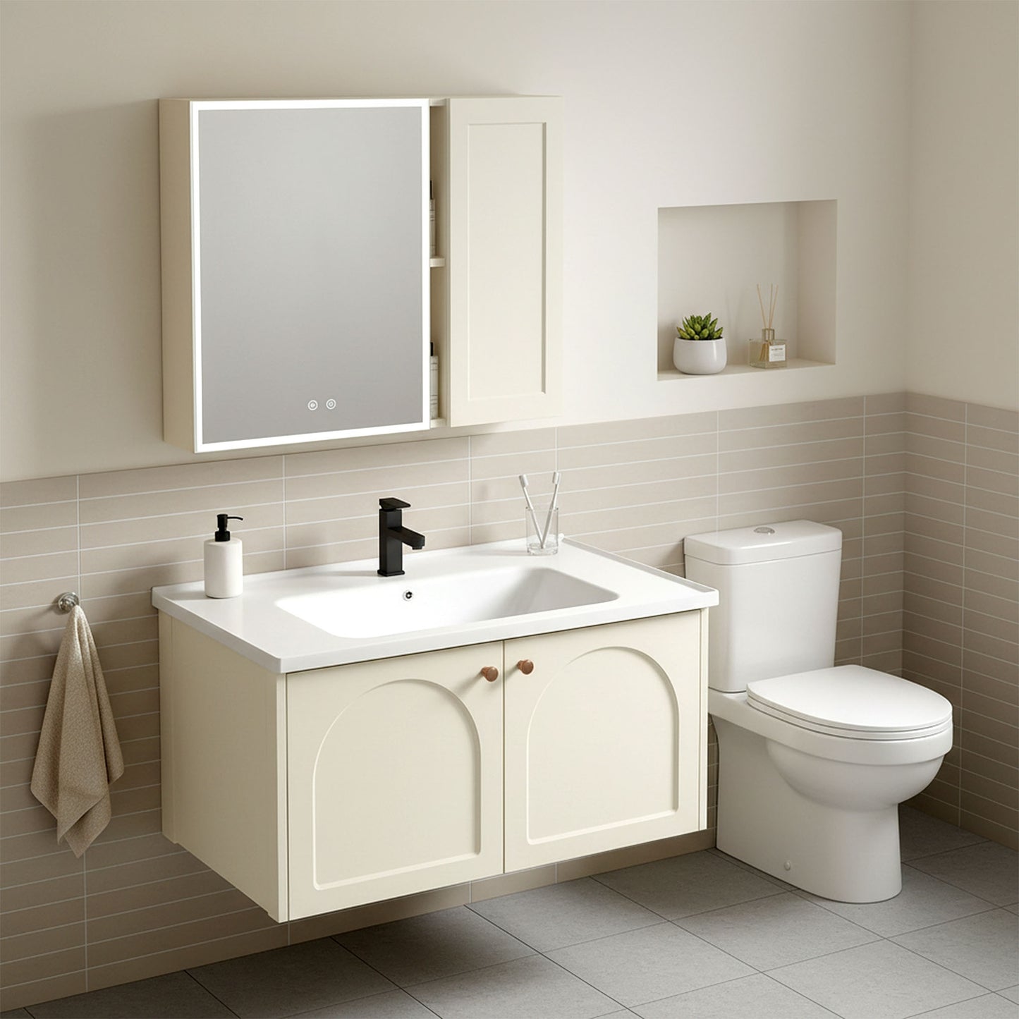 Badezimmermöbel-Set mit Waschbecken Denver 80cm Creme  6