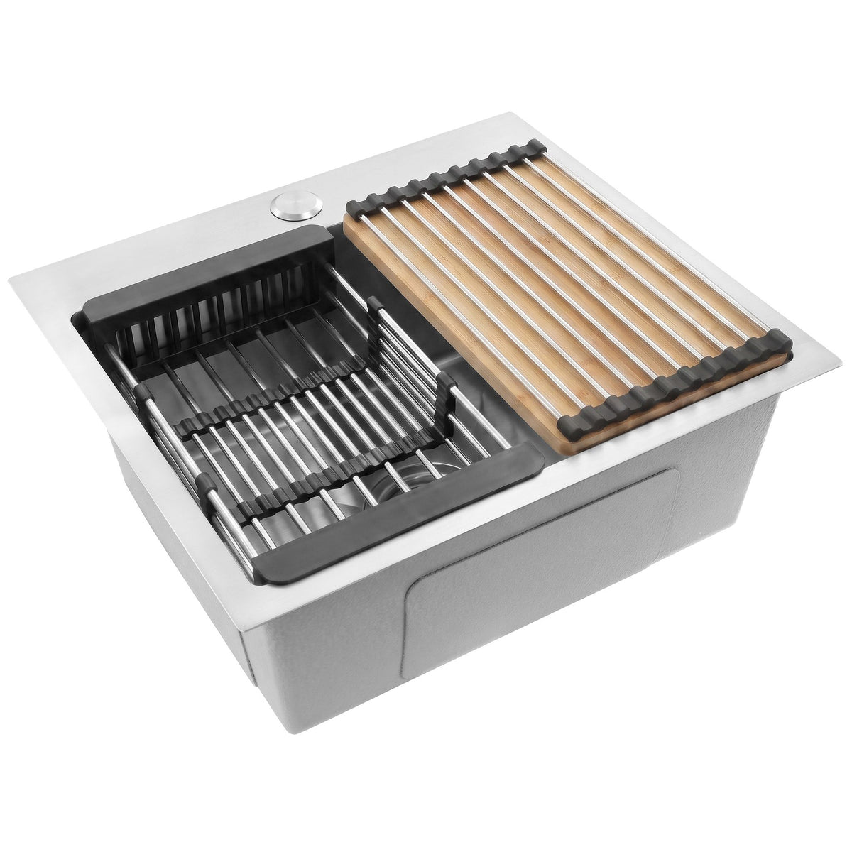 Stahlspüle Mit 3-teiligem Zubehörset REA Leo 50 Brush Nickel Graue Accessoires 1