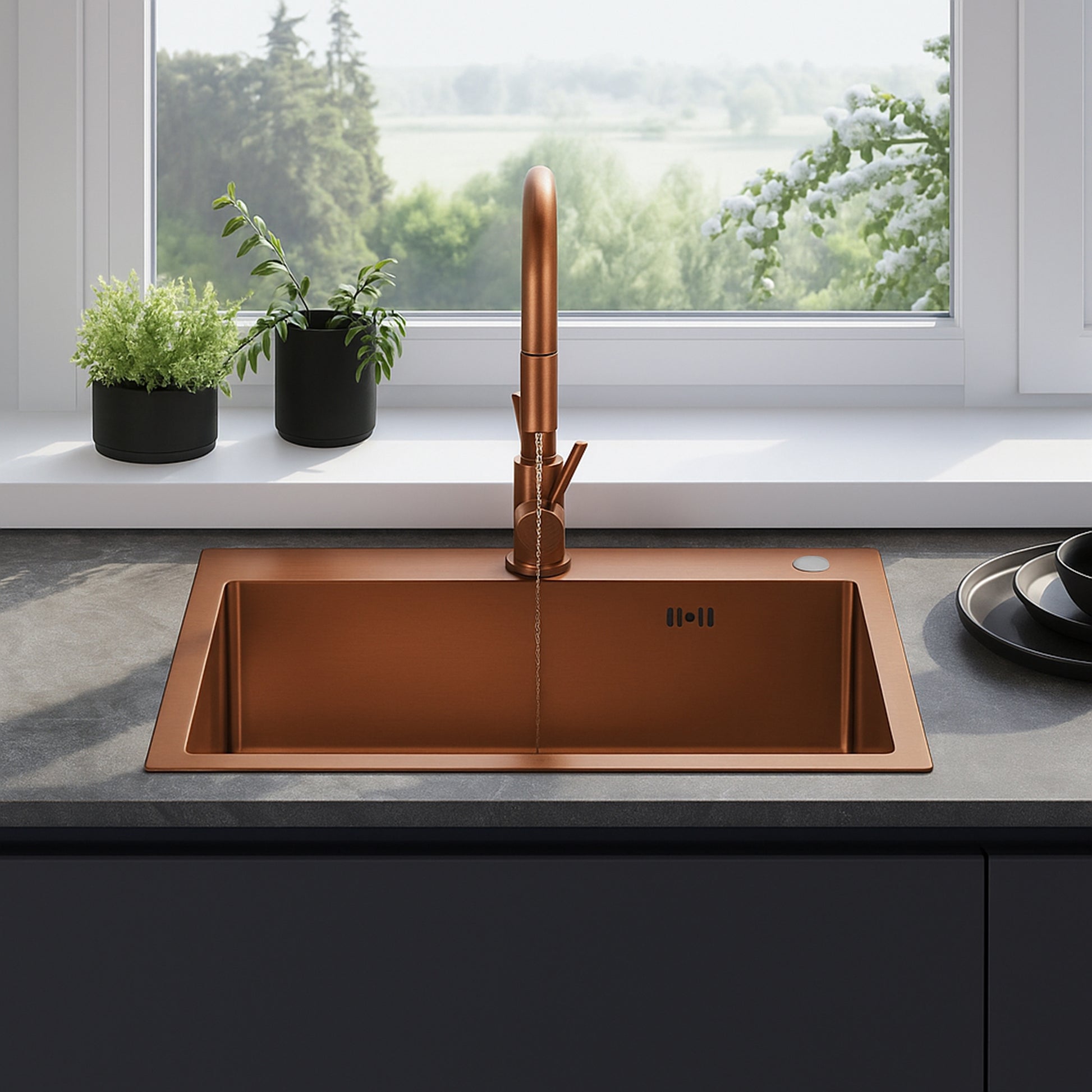 Edelstahlspüle Liam Brush Copper mit Küchenarmatur 3