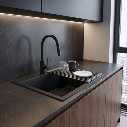 Stahlspüle Mit 3-teiligem Zubehörset REA Leo 50 Black Beige Accessoires 8