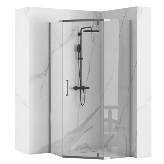 Duschkabine AXIN Chrom 90x90 mit Duschwanne Diamond Schwarz 1
