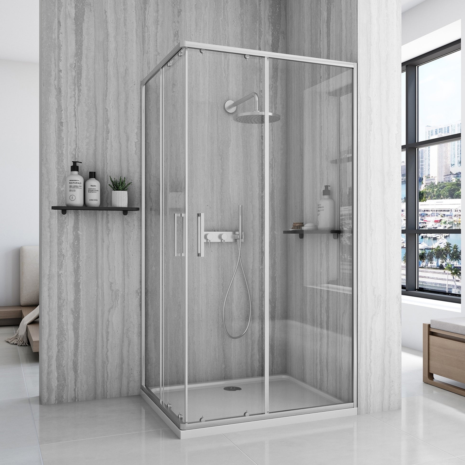 Duschkabine Rea City 80 x 100 Nickel Brush mit Duschwanne Savoy 2