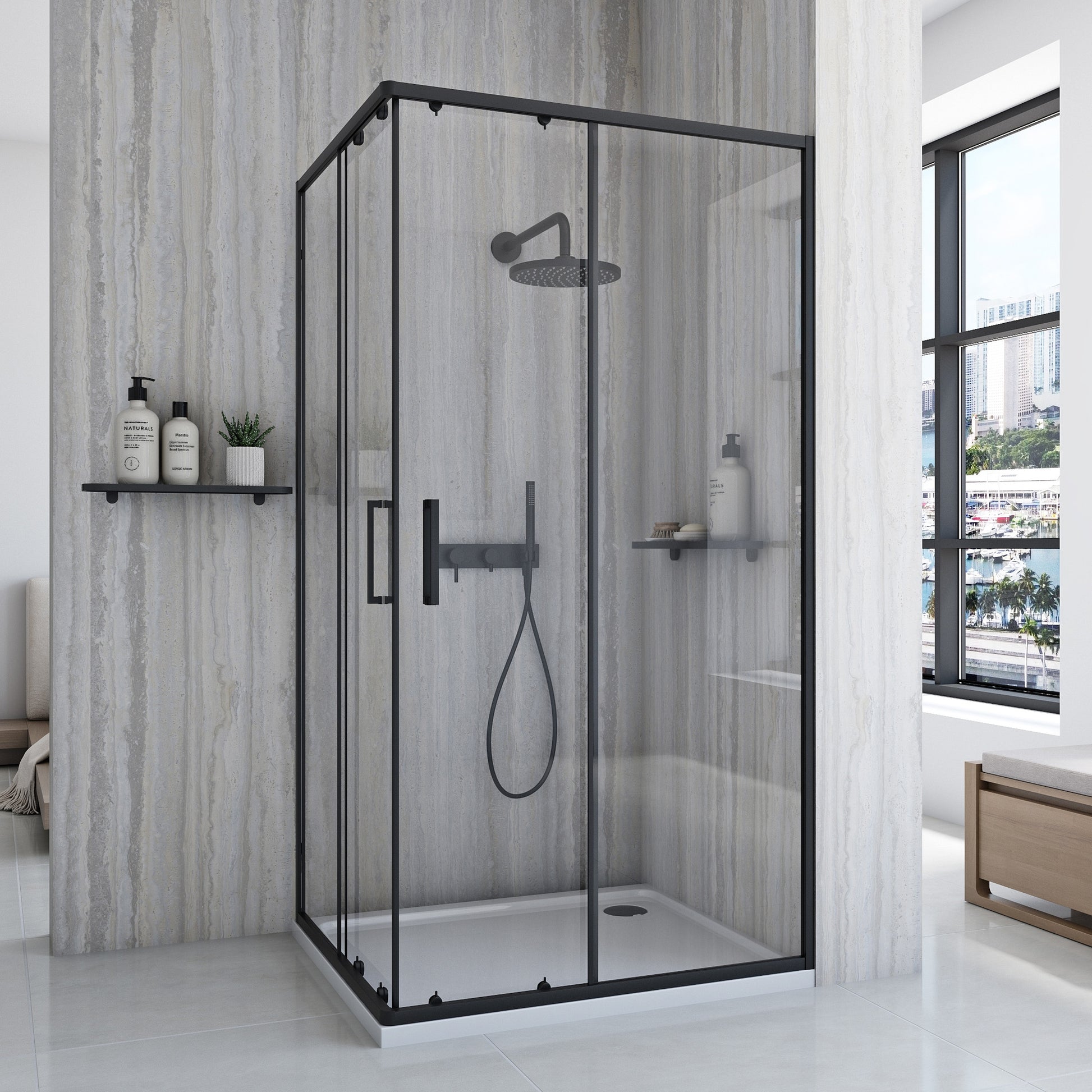 Duschkabine Rea City 80 x 100 Black mit Duschwanne Savoy 2