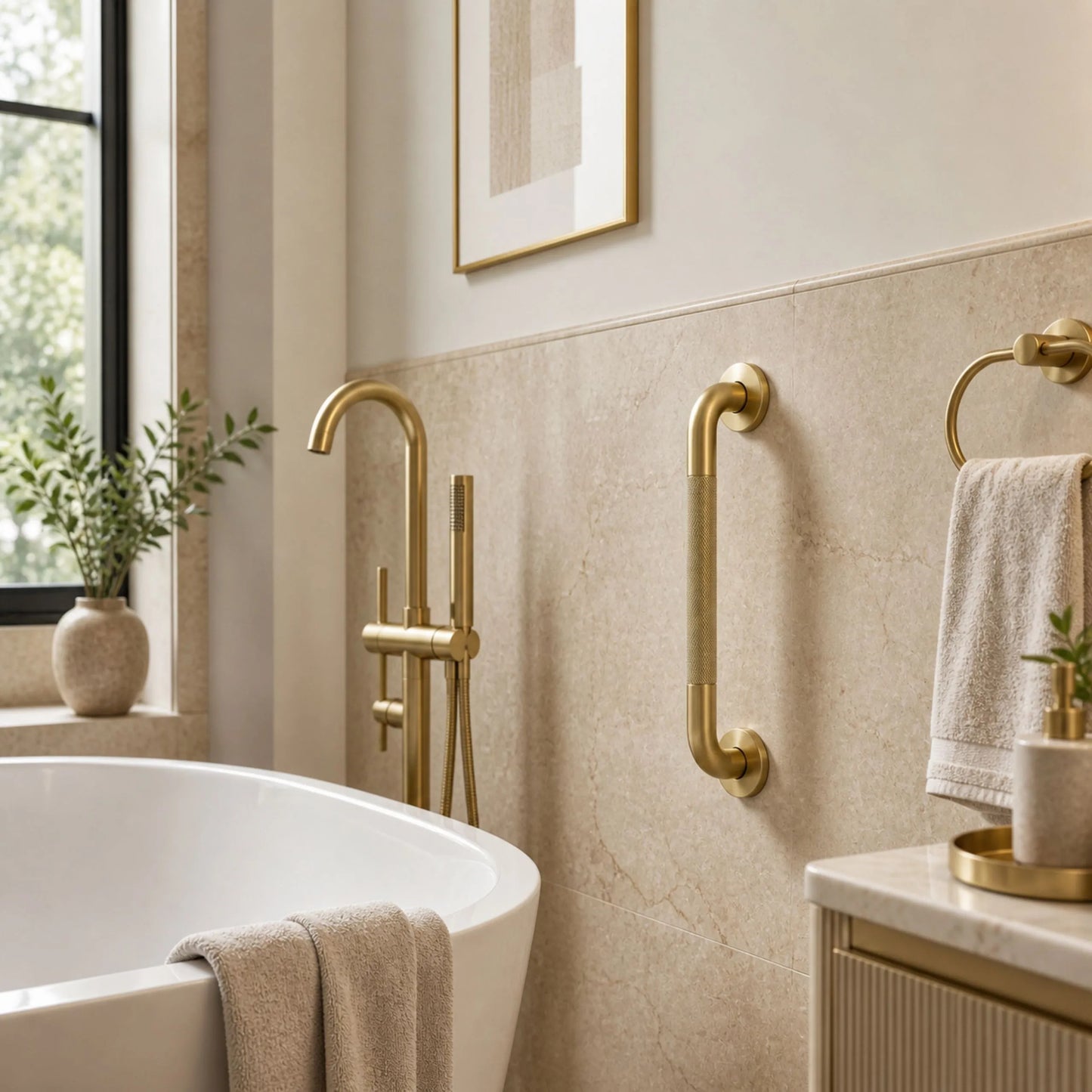 Gerader Haltegriff fürs Badezimmer Brush Gold  7
