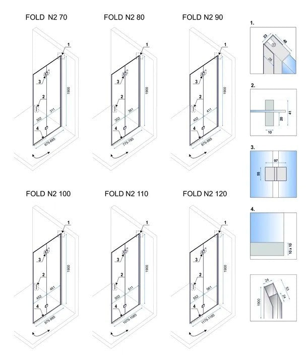 Falttür Duschkabine Rea FOLD Modul N2 90 x 100 7