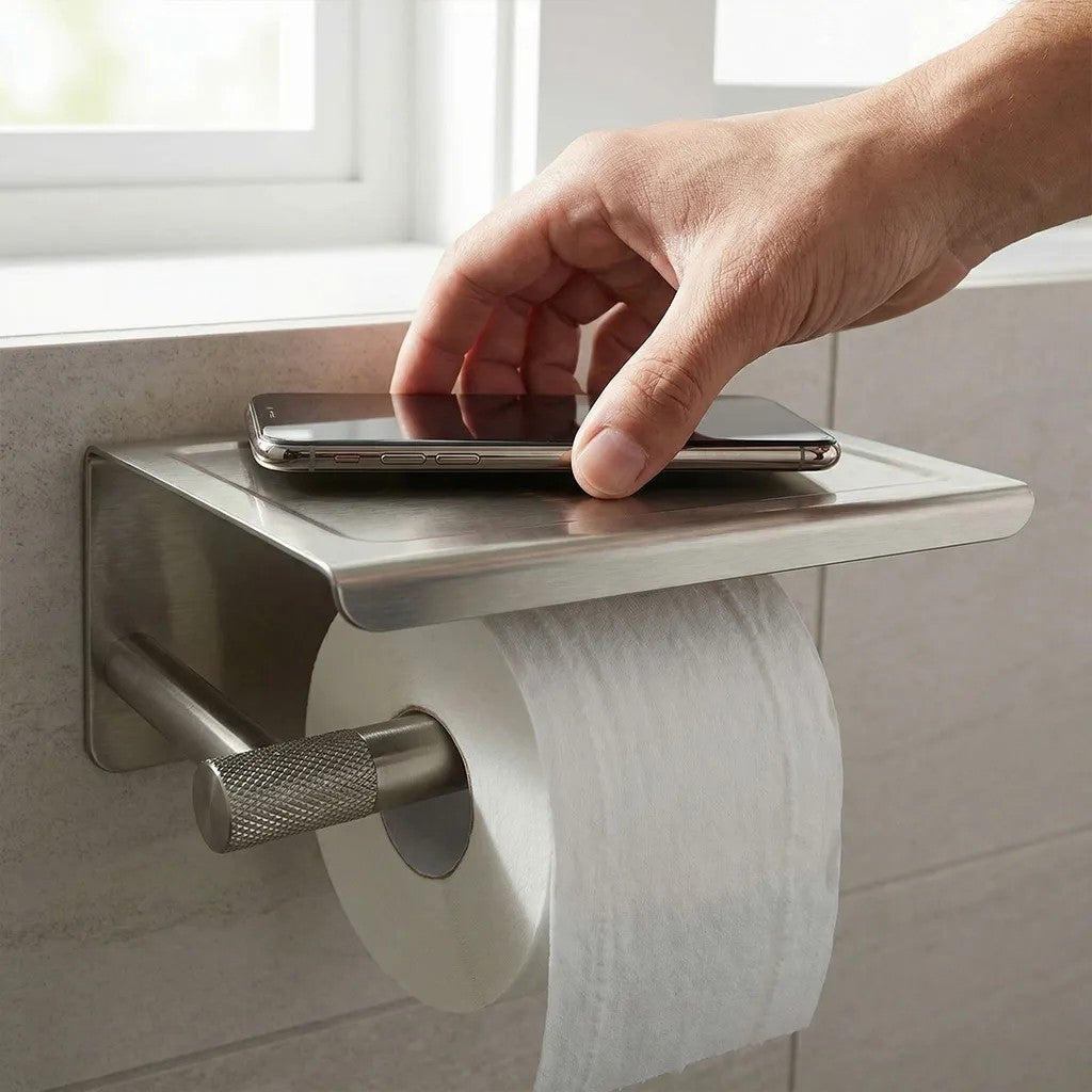 Toilettenpapierhalter mit Ablage 6613 Modern Nickel Brush  7