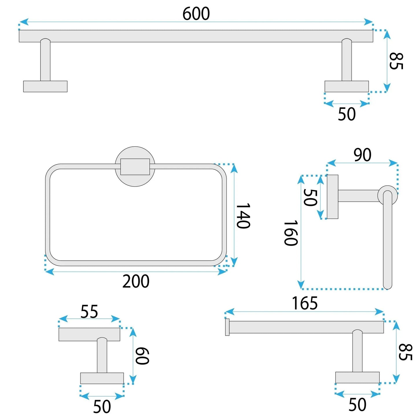 Badezimmer-Accessoire-Set GRID Titan 4-teilig  7