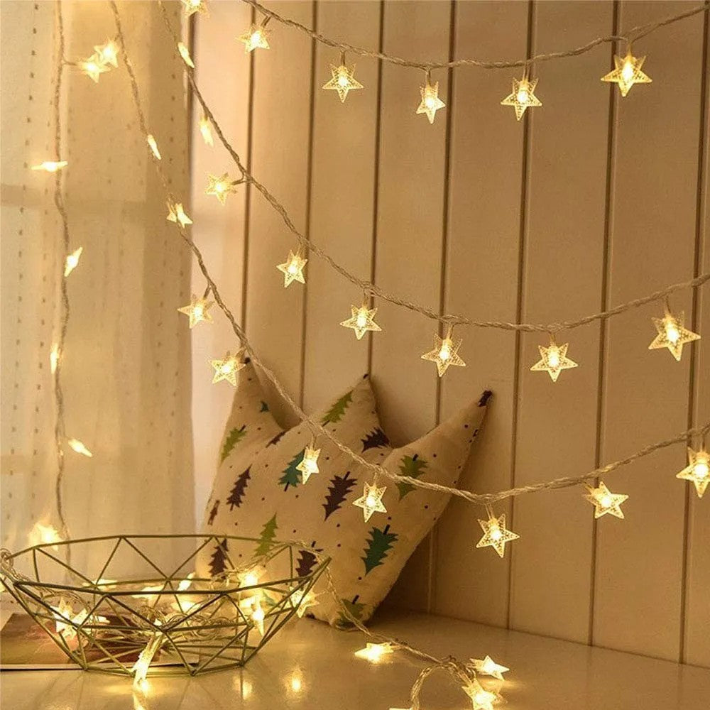 Weihnachtsbaum Lichterkette LED Gold Stars 7